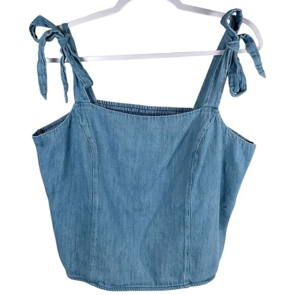 Old Navy Fitted Tie-Shoulder Cropped Chambray Jean Corset Cami Tank Top Size XL - Picture 1 of 6